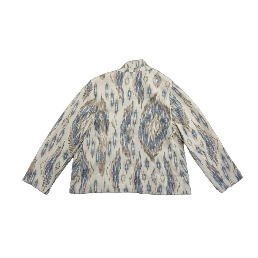 Chicos Blazer Jacket Women's.Size 2 US Large Blue Tan Ikat Open Front Woven - Picture 3 of 8